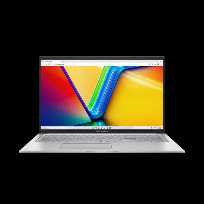 ASUS Vivobook 17 X1704VA laptop in silver with its 17.3-inch Full HD screen