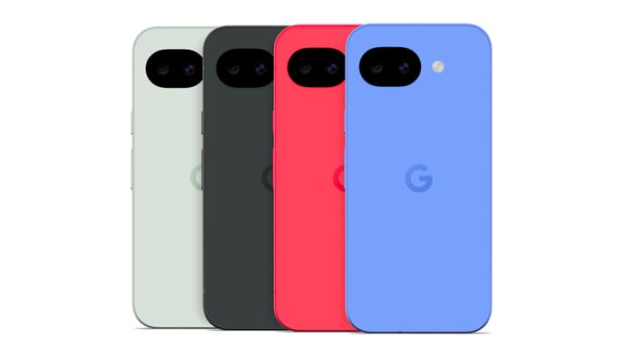 Google Pixel 10a in its four colours, seen from the back