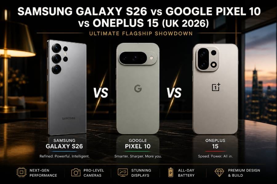 Samsung Galaxy S26 vs Google Pixel 10 vs OnePlus 15 (UK 2026) – Ultimate Flagship Showdown