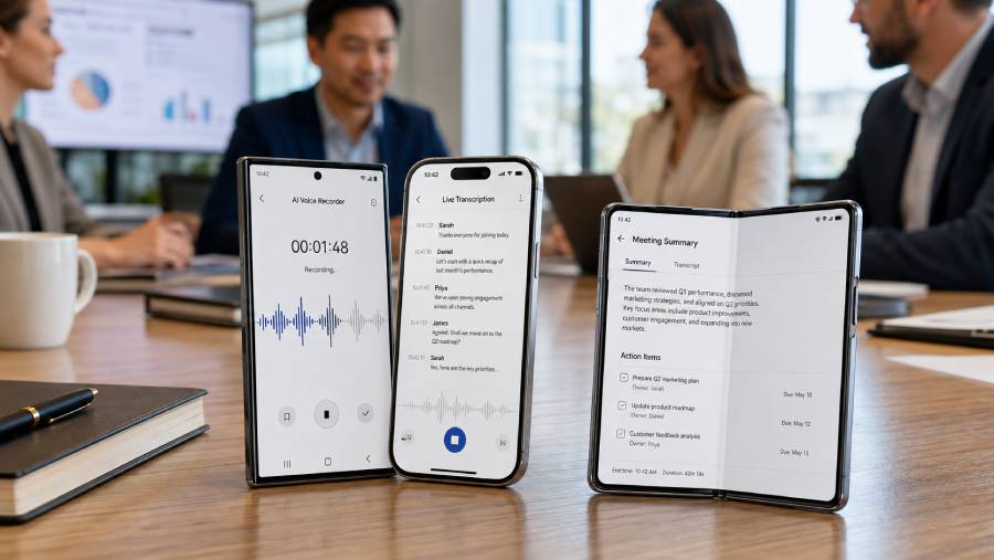 Best Phones for AI Voice Notes & Meeting Transcription (UK 2026) – Record, Summarise & Search Conversations Faster